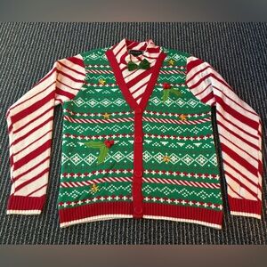 NWT Unisex Size Large Blizzard Bay Ugly Christmas Sweater Mock Cardigan Bowtie